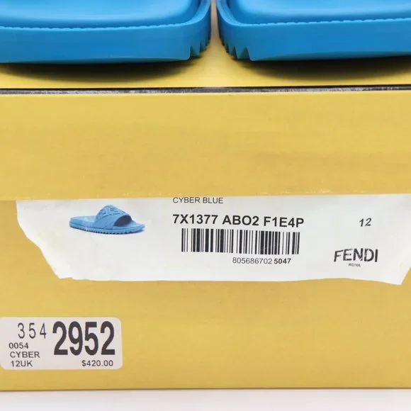 NIB FENDI Men's Blue FF Logo Slides Sandals - Picture 9 of 11